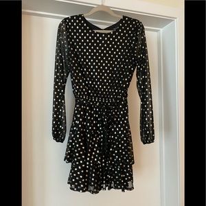 City studio black dress with gold and silver polka dots
